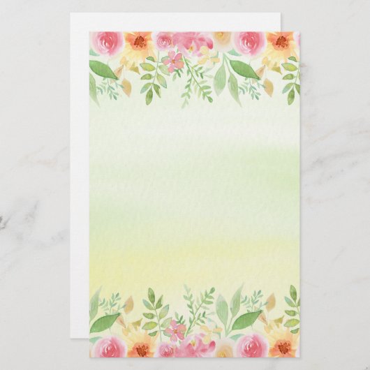 Hübsches Rotes Rosa und Gelb Blume Briefpapier (Vorne/Hinten)