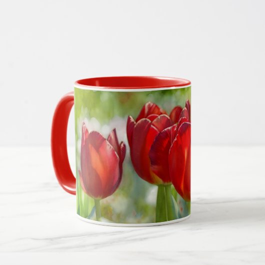 Hübsches Rotes Tulip Blume Art Tasse Cup (Vorderseite Links)
