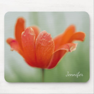 Hübsches rotes Tulpenblütenblatt-Foto mit Ihrem Na Mousepad