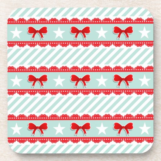 Hübsches Rotmilch-Weißgestreifen Weihnachtsmuster Untersetzer (Vorderseite)