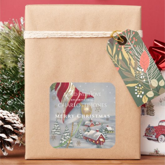 Hübsches Rotweihnachtsdorf Quadratischer Aufkleber (Feiertag)