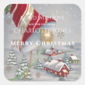 Hübsches Rotweihnachtsdorf Quadratischer Aufkleber (Vorderseite)