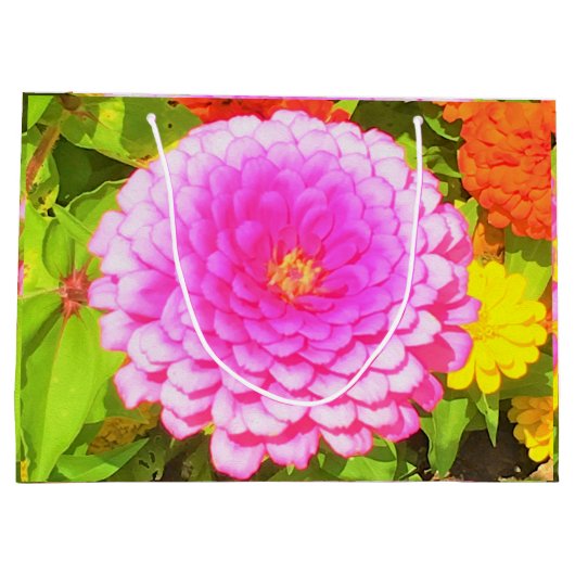 Hübsches Round Pink Zinnia im Sommergarten Große Geschenktüte (Rückseite)