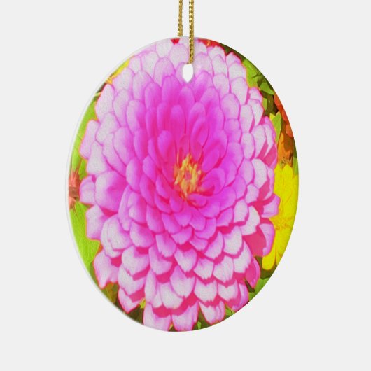 Hübsches Round Pink Zinnia im Sommergarten Keramik Ornament (Rechts)