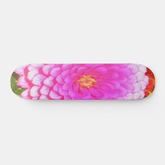 Hübsches Round Pink Zinnia im Sommergarten Skateboard (Horizontal)