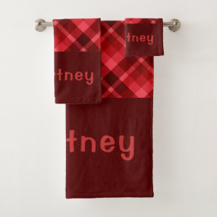 Hübsches Ruby Red Kariert Monogram Badetuch Set