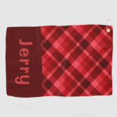Hübsches Ruby Red Kariert Monogram Golfhandtuch (Horizontal)