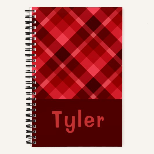 Hübsches Ruby Red Kariert Monogram Spiral Notebook Notizblock (Vorderseite)