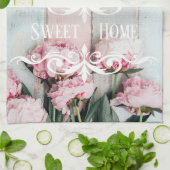 Hübsches rustikales Holz Rosa Blau Farbe Blüte Geschirrtuch (Gefaltet)