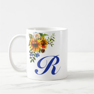 Hübsches rustikales Sonnenblumen blaues Monogramm Kaffeetasse