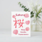 Hübsches Sakura-Kanji mit Hanakotoba Postkarte (Stehend Vorderseite)