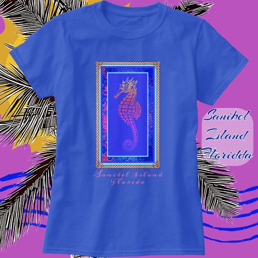 Hübsches Sanibel Island Florida Farbiges Seepferd T-Shirt
