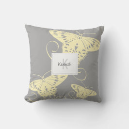 Hübsches Schmetterlingsgelb auf grauem Muster Kissen