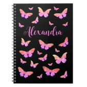 Hübsches Schmetterlingsmuster Rosa Schwarzer Name Notizblock (Vorderseite)