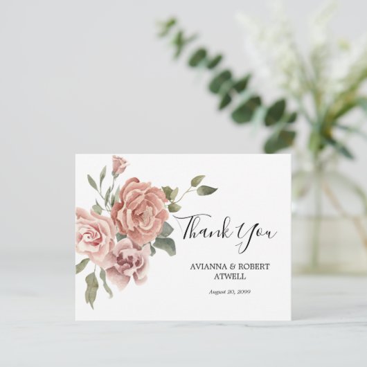 Hübsches Schreiben einer Hochzeitsflat mit Dusty P Dankeskarte (Stehend Vorderseite)