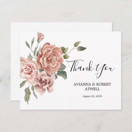 Hübsches Schreiben einer Hochzeitsflat mit Dusty P Dankeskarte (Vorne/Hinten)