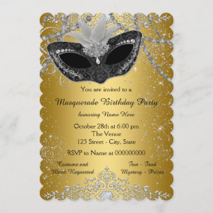 Hübsches Schwarz-Gold-Masquerade-Party Einladung
