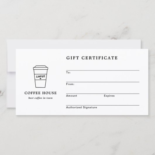 Hübsches Schwarz-Weiß-Kaffeehaus-Geschenkgutschein (Vorderseite)