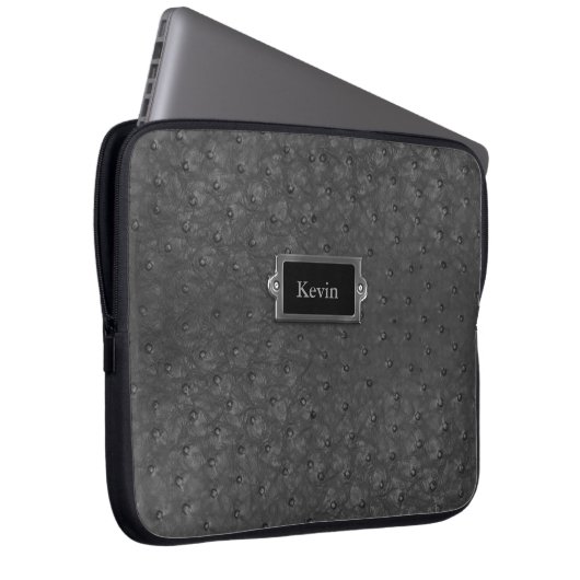 Hübsches schwarzes Imitatostrich-Haut-Leder Laptopschutzhülle (Vorne Rechts)