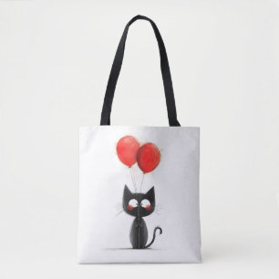 Hübsches schwarzes Kätzchen mit roten Ballons Tasche