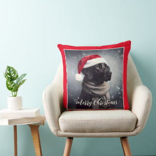 Hübsches Schwarzes Labor in Scarf und Weihnachtsma Kissen