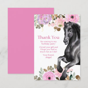 Hübsches Schwarzes Pferd mit rosa Blume Geburtstag Dankeskarte