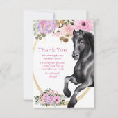 Hübsches Schwarzes Pferd mit rosa Blume Geburtstag Dankeskarte (Vorderseite)
