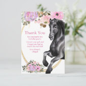 Hübsches Schwarzes Pferd mit rosa Blume Geburtstag Dankeskarte (Stehend Vorderseite)