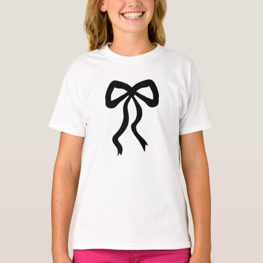 Hübsches Schwarzes Ribbon Bow Festive Girl T-Shirt (Vorderseite)