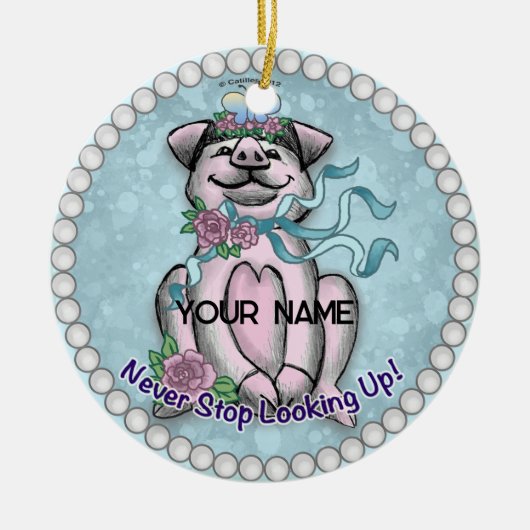 Hübsches Schweine Keramik Ornament (Vorne)