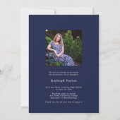 Hübsches Script Abschluss Arch Foto Navy Blue Einladung (Rückseite)