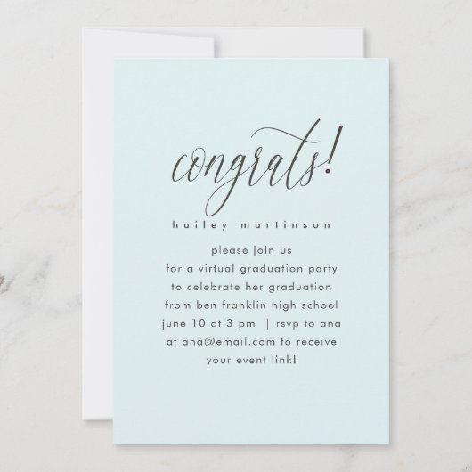 Hübsches Script Blue Virtual Graduation Party Foto Ankündigung (Rückseite)