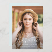 Hübsches Script Blue Virtual Graduation Party Foto Ankündigung (Vorne/Hinten)