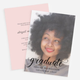 Hübsches Script Blush Pink Foto Graduation Party Einladung