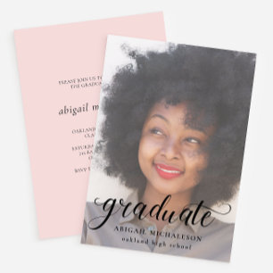 Hübsches Script Blush Pink Foto Graduation Party Einladung