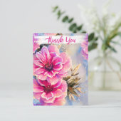 Hübsches Shabby Chic Rosa Blume Blumengrün Danke Postkarte (Stehend Vorderseite)