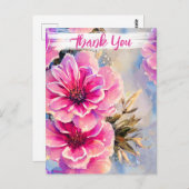 Hübsches Shabby Chic Rosa Blume Blumengrün Danke Postkarte (Vorne/Hinten)