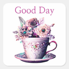 Hübsches Shabby Chic Viktorianisch Teacup Tea Time Quadratischer Aufkleber