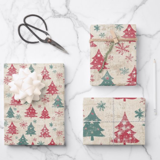 Hübsches Shabby Chic Weihnachtsbaum Geschenkpapier Set (Vorderseite)