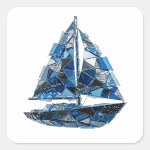 Hübsches silbernes BLUE GLASSEGELBOOT Handwerk Sti Quadratischer Aufkleber