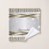 Hübsches Silver Grau und Gold Script Badhandtuch Set (Waschlappen)
