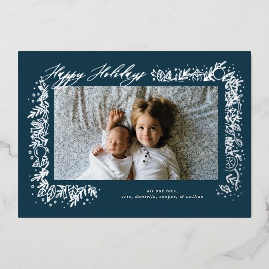 Hübsches Silver Nostalgie Folien Feiertagskarte (Vorderseite)