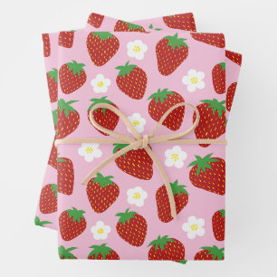 Hübsches Sommer-Erdbeermuster Geschenkpapier Set