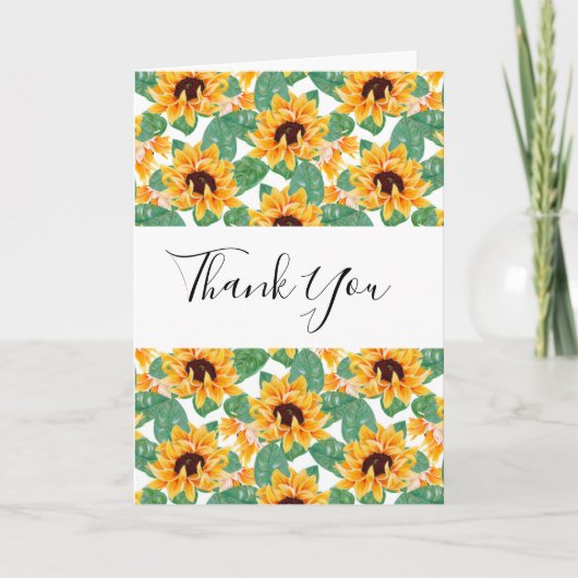 Hübsches Sonnenblumenmuster Gelb & Grün Vielen Dan Karte (Vorderseite)