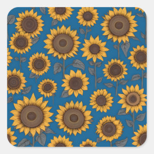 Hübsches Sonnenblumenmuster Quadratischer Aufkleber
