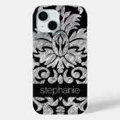 Hübsches Spitzen-Damaskus-Muster Schwarz und Weiß Case-Mate iPhone Hülle (Rückseite)