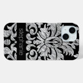 Hübsches Spitzen-Damaskus-Muster Schwarz und Weiß Case-Mate iPhone Hülle (Rückseite (Horizontal))