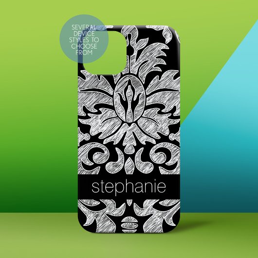 Hübsches Spitzen-Damaskus-Muster Schwarz und Weiß Case-Mate iPhone Hülle