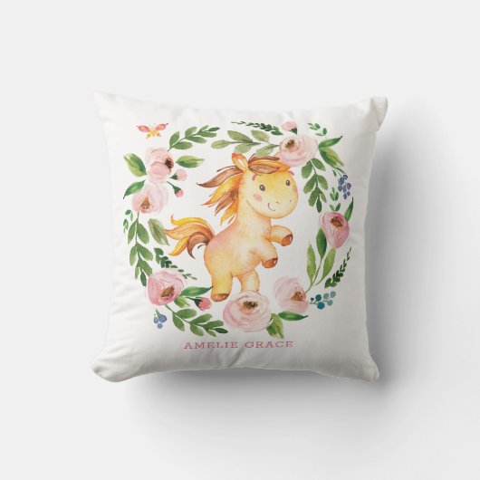 Hübsches Spring Pony Blush Blumengrün Baby Girl Kissen (Vorderseite)