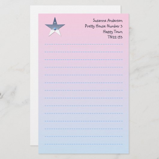 Hübsches Stern-Schreibens-Papier für Kinder Briefpapier (Vorne/Hinten)